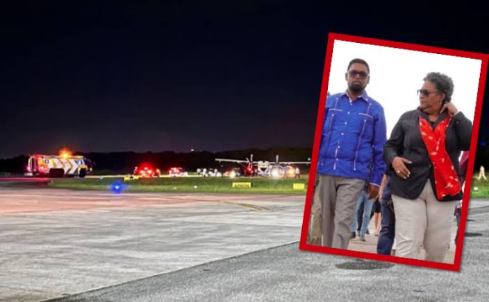 Breaking news : Guyana Civil Aviation Authority confirms incident with aircraft carrying President and Barbados PM at Eugene Correia Airport…….